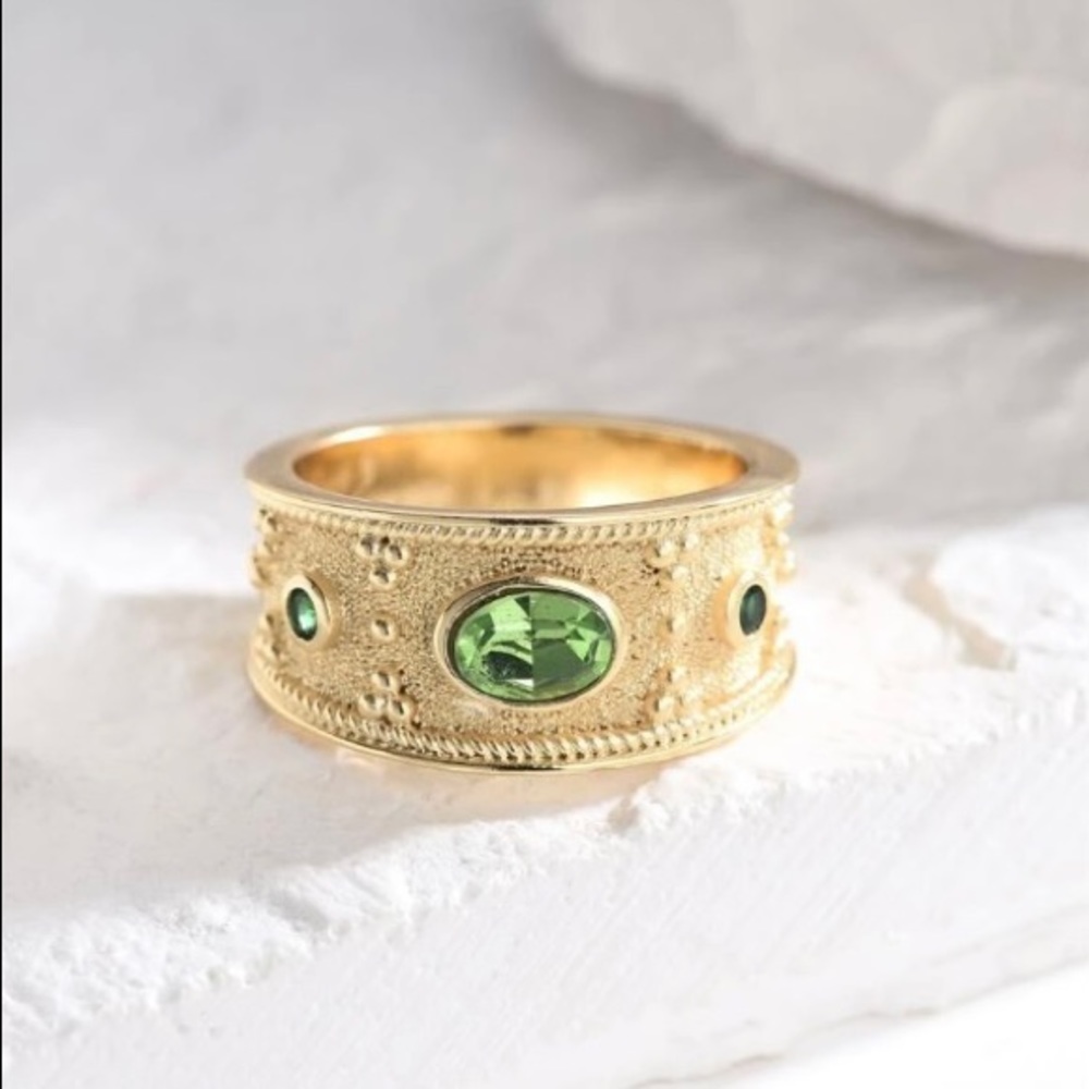 18k gold plated with green crystals Ring
